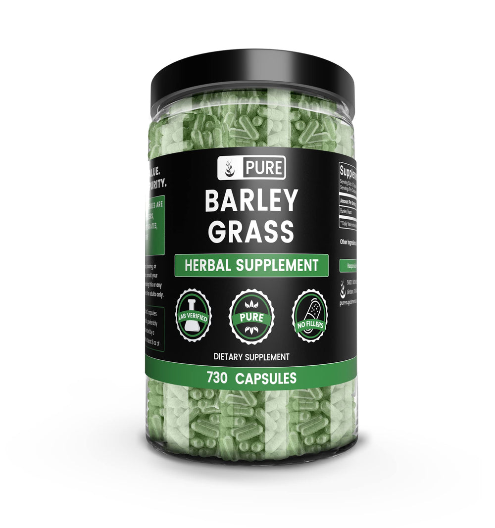 Barley Grass Capsules bottle with 730-count label