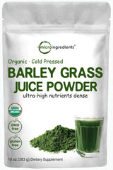 Front view of Organic Barley Grass Juice Powder 10 oz package