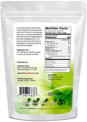 Scoop of barley grass powder on a white surface