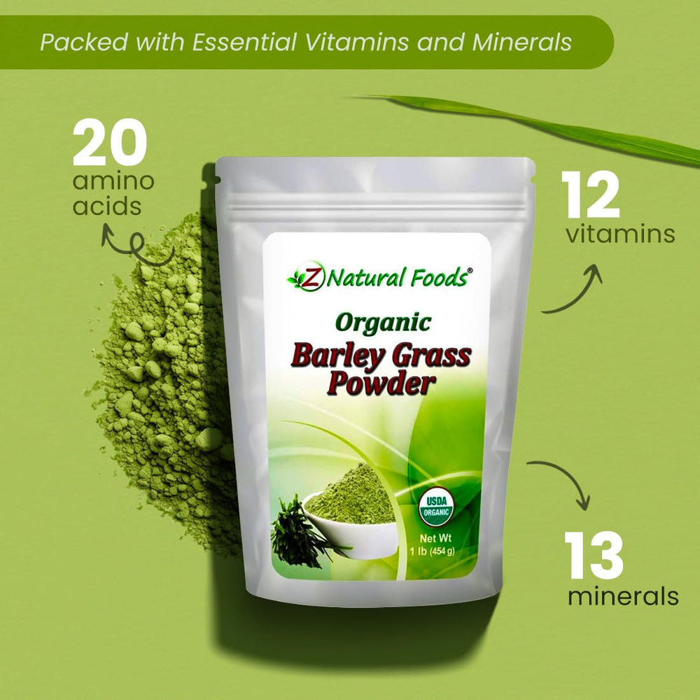 Close-up of fine green barley grass powder texture