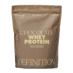 Barre Definition chocolate whey protein pour for post-workout fueling