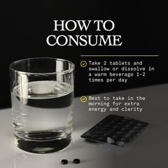 Energy and wellness concept featuring Shilajit tablets