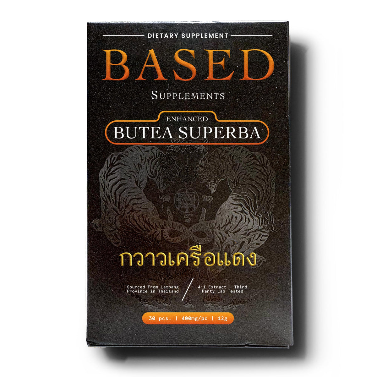 Based Supplements Butea Superba root powder bottle for daily vitality support.