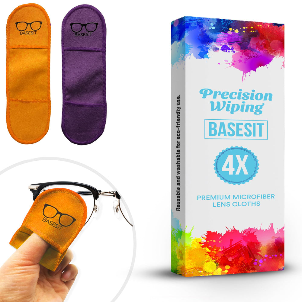 Basesit eyeglass cleaner cloth 4 pack – orange and purple microfiber cloths (image 1)