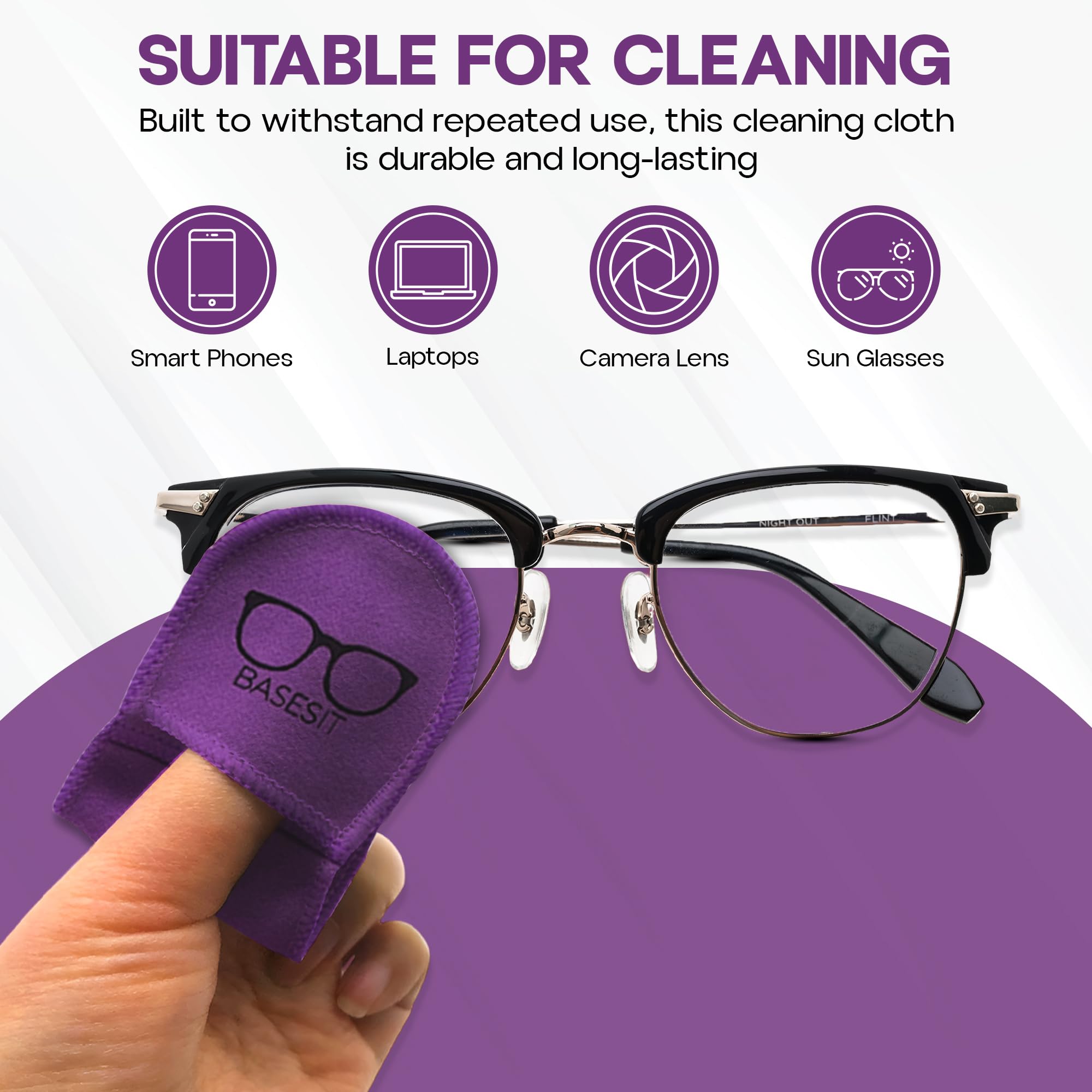 Portable eyeglass cleaning cloth set in orange and purple (image 4)