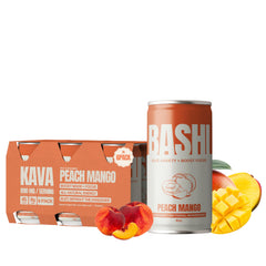 Bashi Kava Drink Peach Mango 8oz can – 6 pack, product packaging