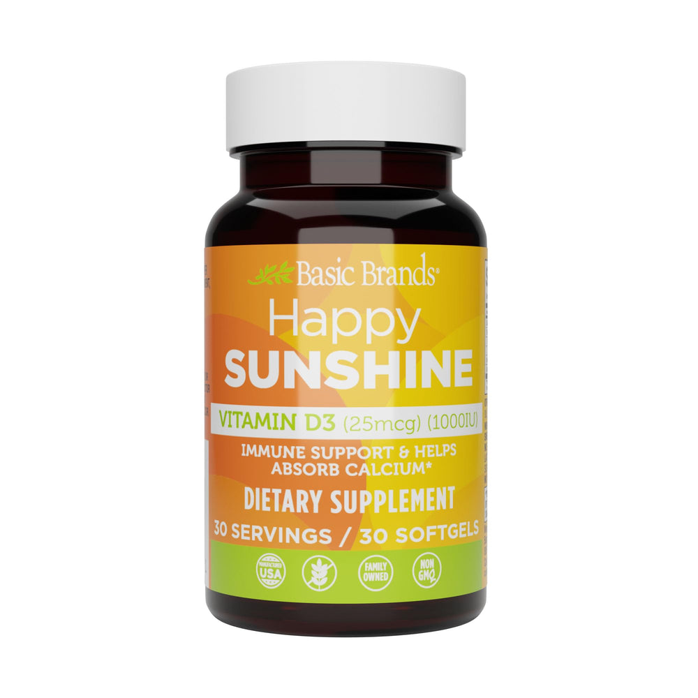 Happy Sunshine Vitamin D3 1000IU bottle front