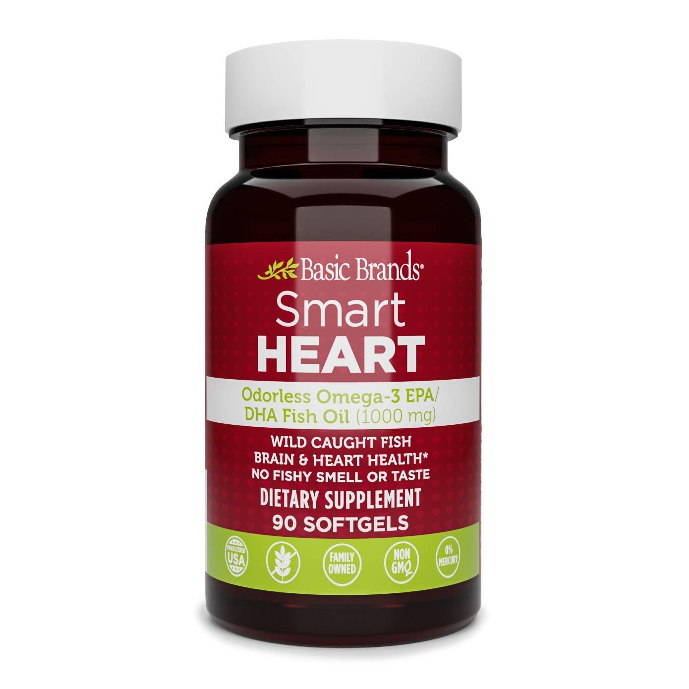 Basic Brands SMART HEART Odorless Omega-3 1000 mg softgels – 90 count