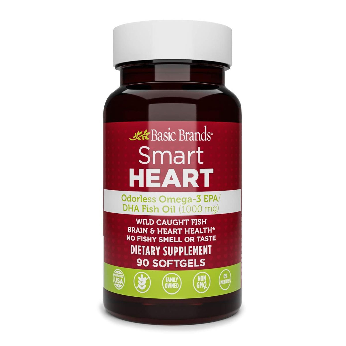 Basic Brands SMART HEART Odorless Omega-3 1000 mg softgels – 90 count