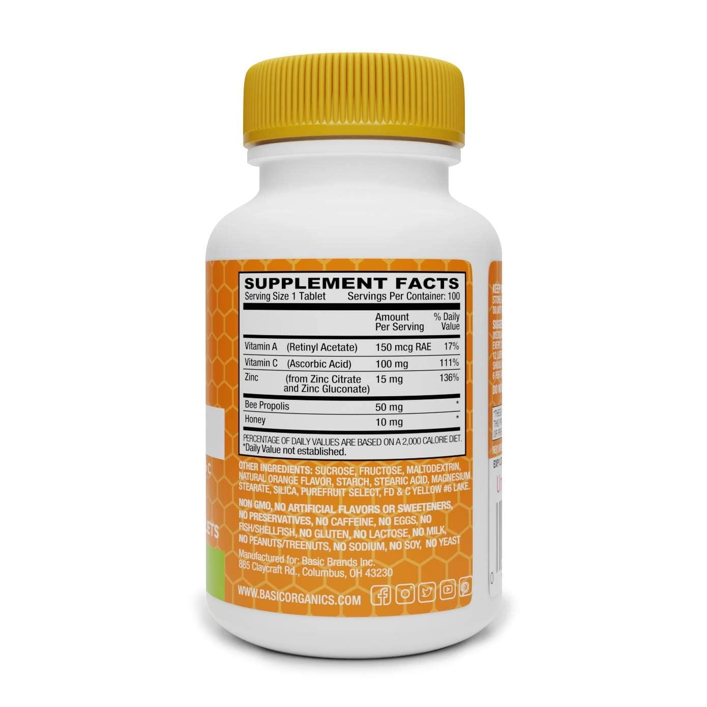 Ingredients list for Basic Brands Zinc Lozenges Orange