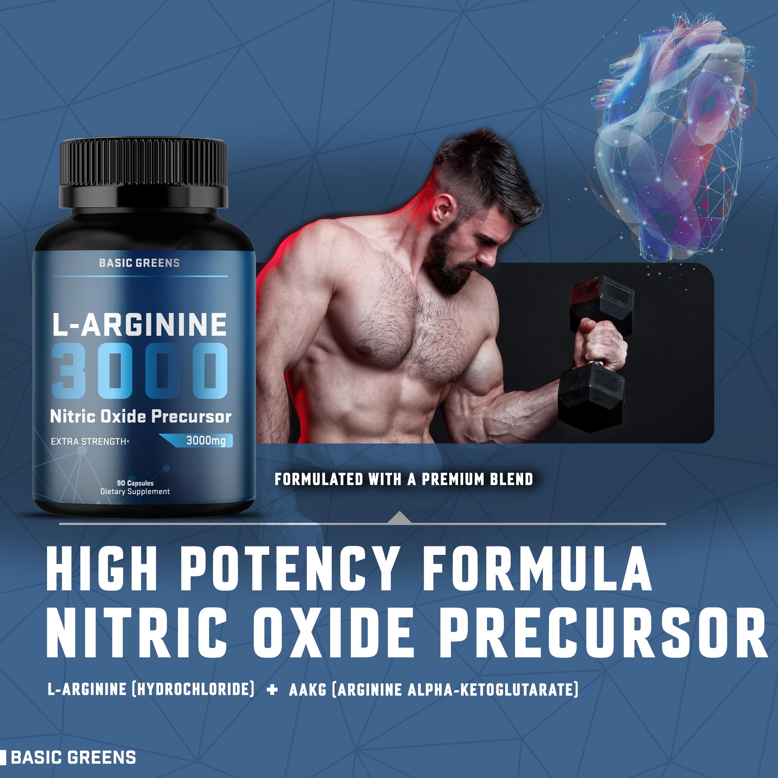 Close-up of vegan L-Arginine 3000mg capsules