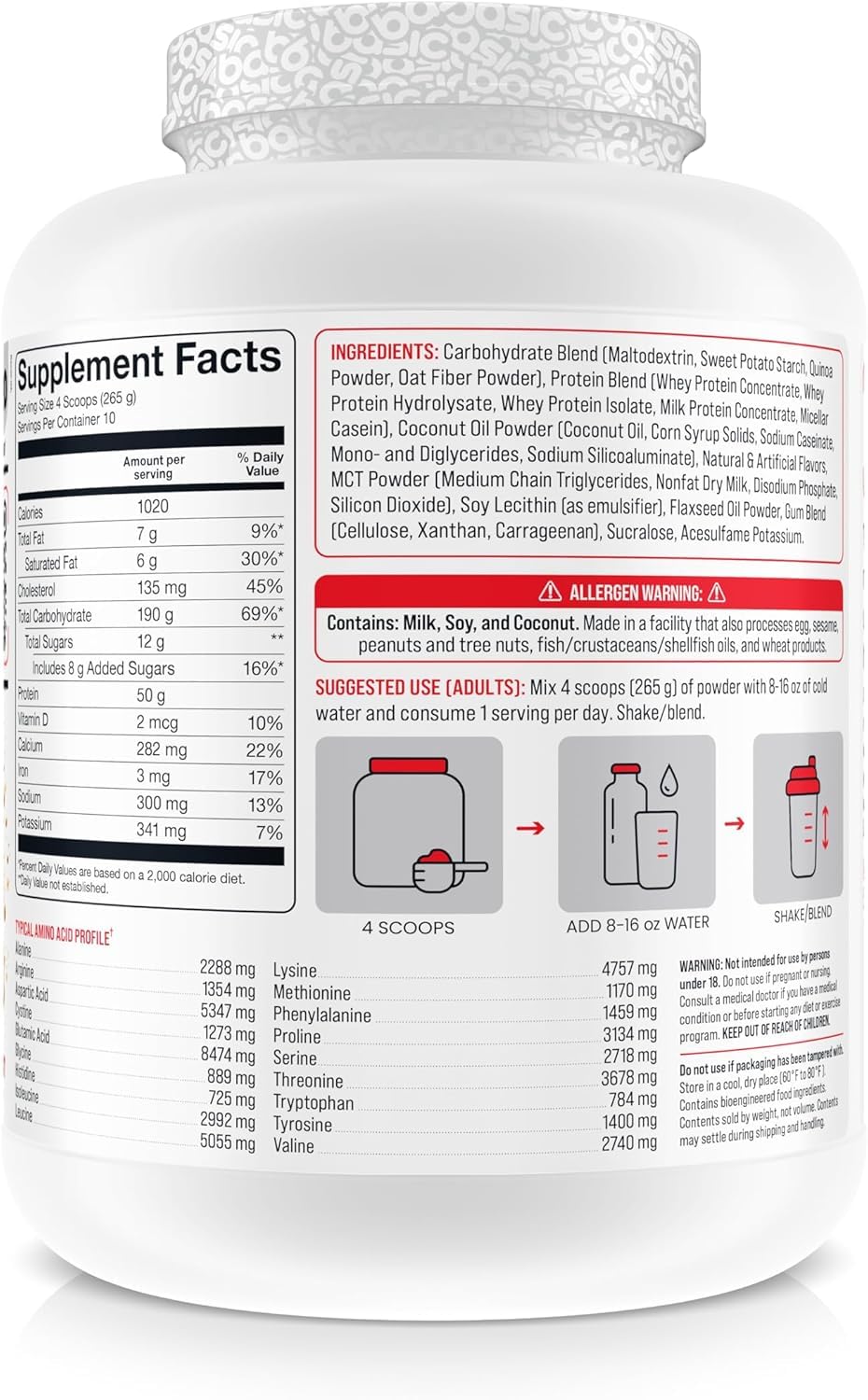 Serving of BASIC SUPPLEMENTS Mass Gainer Vanilla