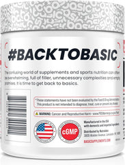 Basic Supplements pre-workout vegan gluten-free icons emphasize plant-based, allergen-friendly performance support