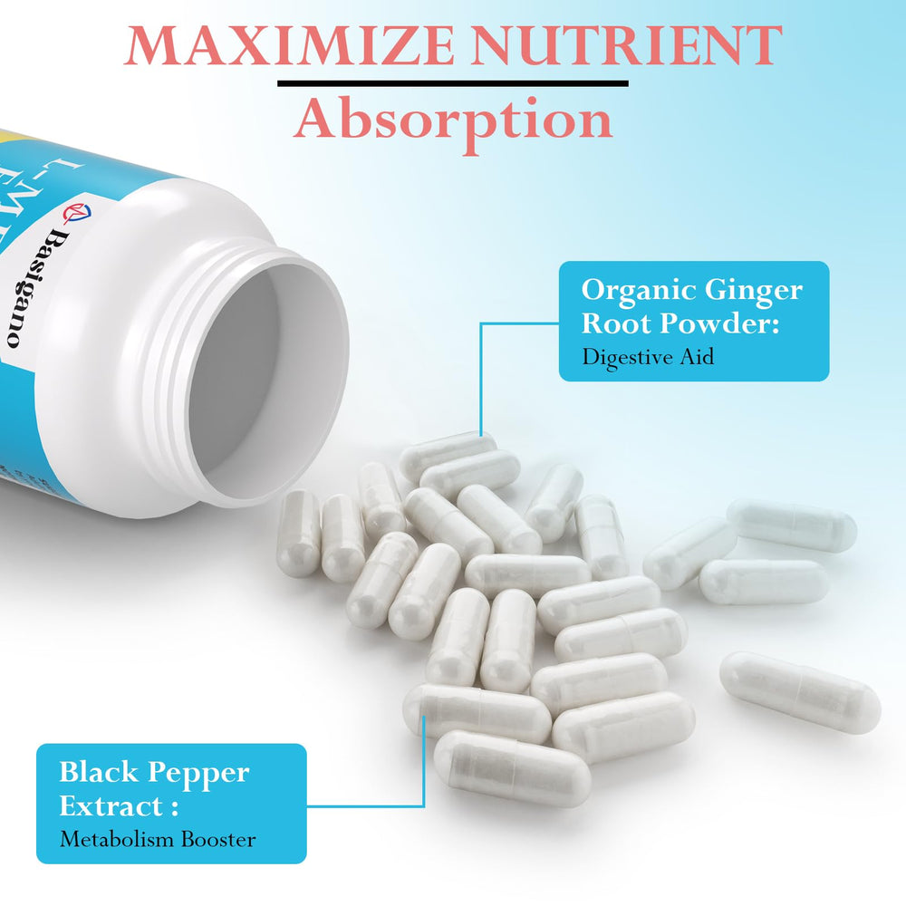 Plant-based vegetarian capsules inside Basigano bottle