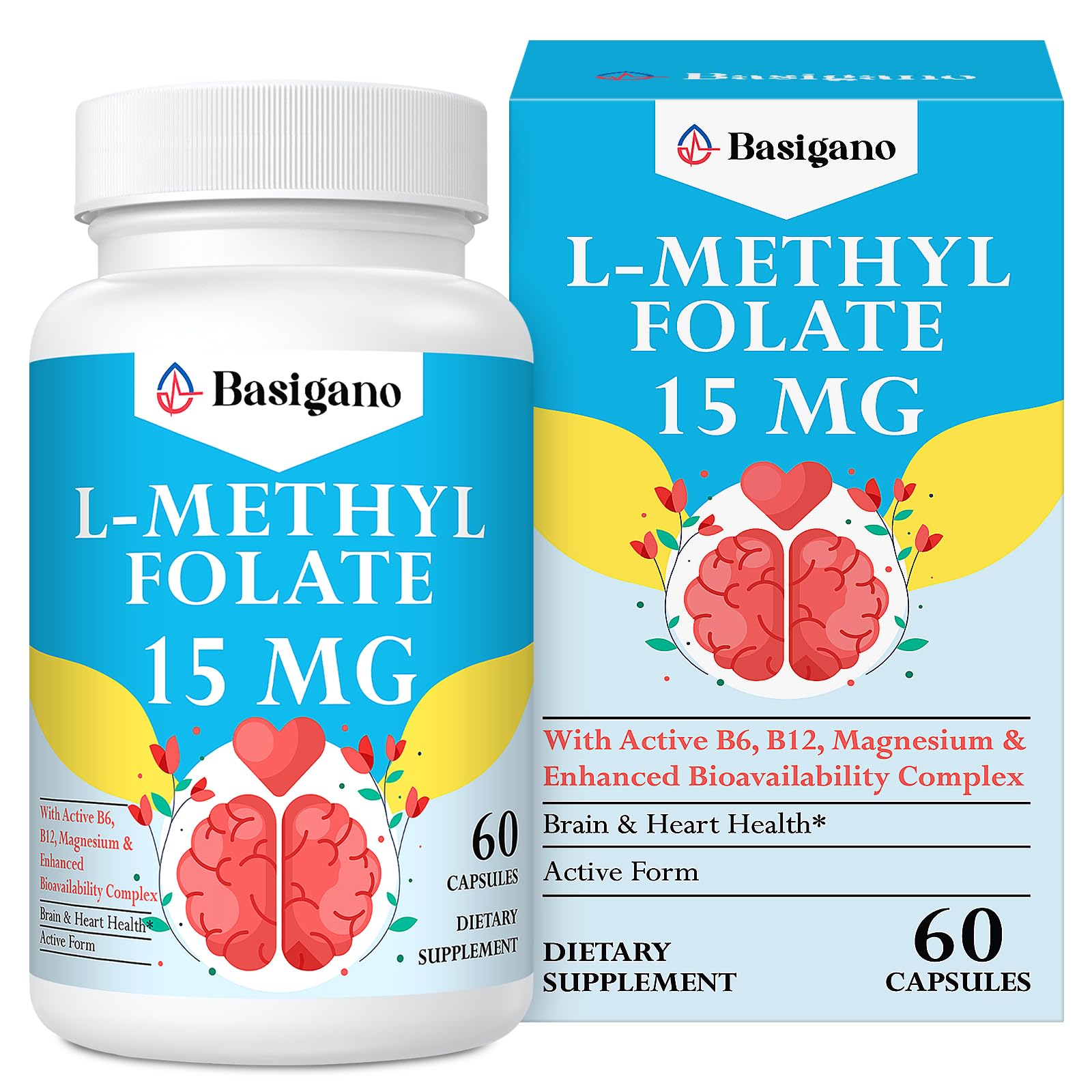 Basigano 15mg L-Methylfolate bottle – 60 vegetarian capsules