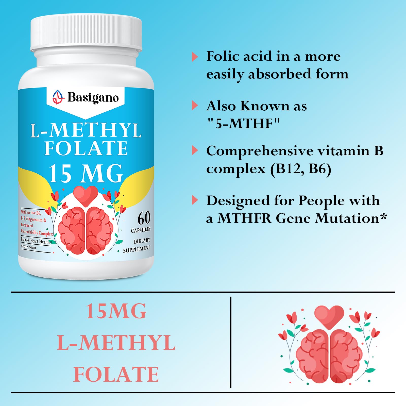 Ingredient list featuring L-Methylfolate, B12, and B6