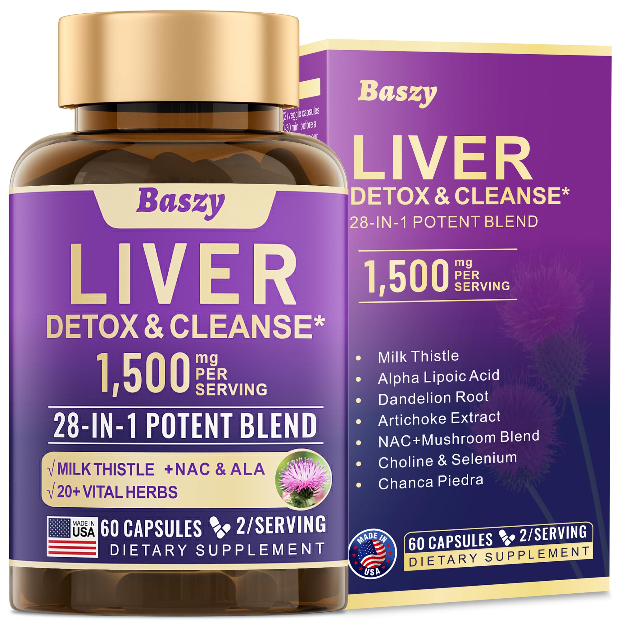 Baszy liver cleanse detox bottle and capsules
