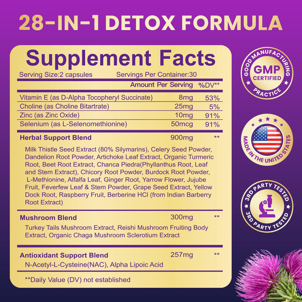 Close-up of Baszy 28-in-1 liver health ingredients label