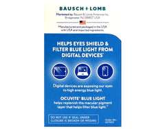 Close-up of bottle label highlighting Lutein 25 mg and Zeaxanthin 5 mg