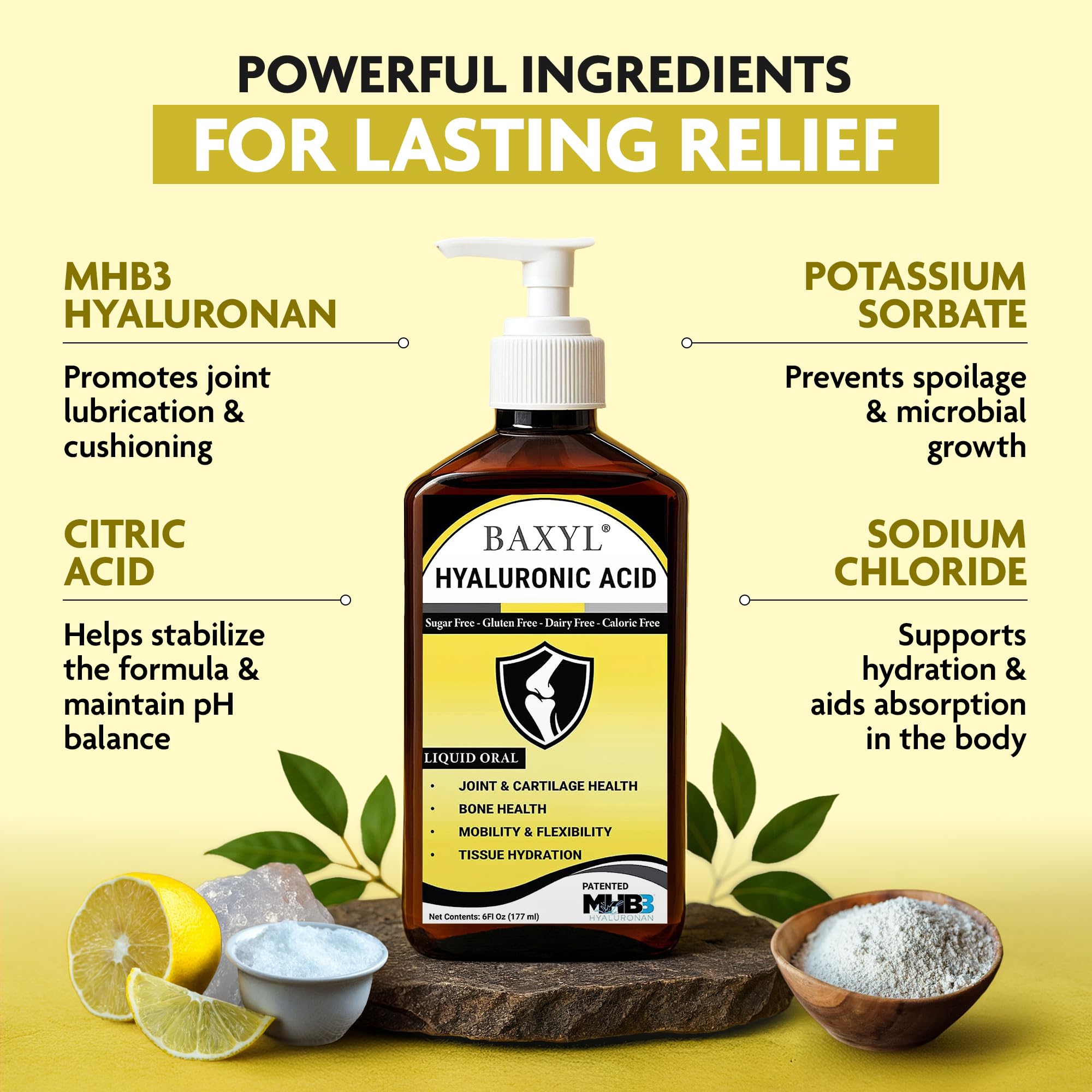 Front view of BAXYL 6 oz bottle for Joint Relief