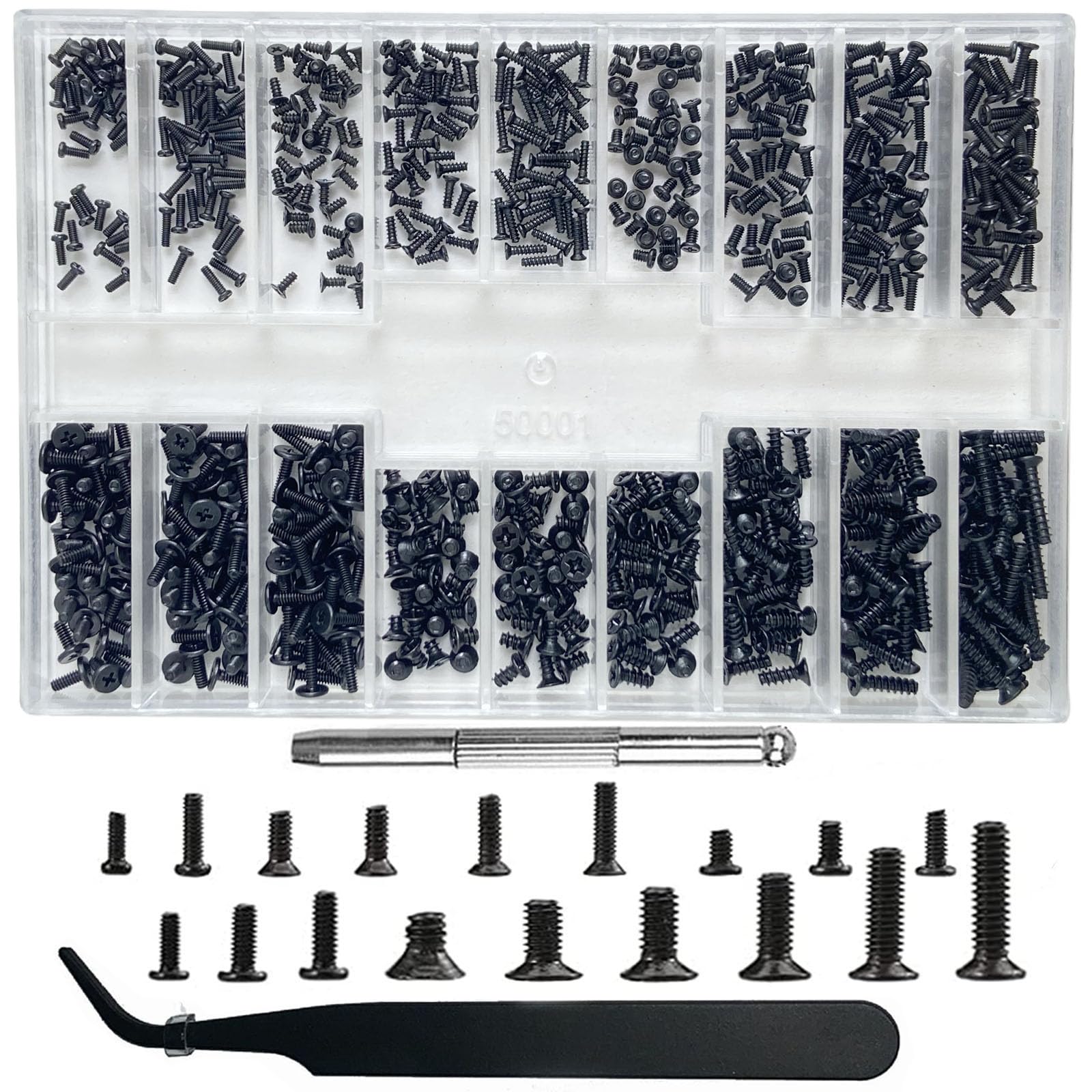 BAZQU 660-piece tiny screws assortment box with tweezers and screwdriver
