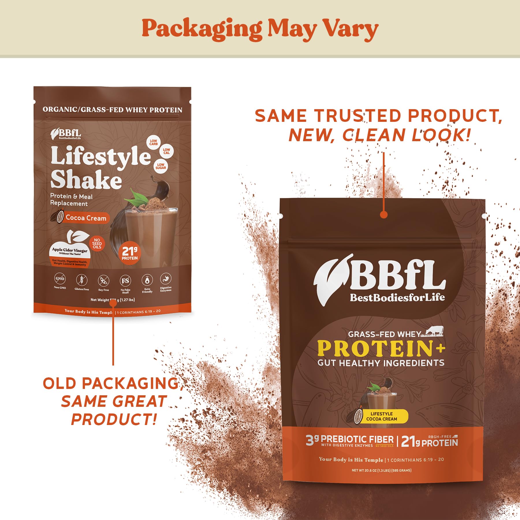 BBfL Grass-Fed Whey Protein Shake ingredients panel highlights clean, allergen-conscious formula