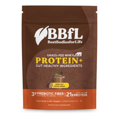 BBfL Grass-Fed Whey Protein Shake cocoa-cream bottle pour highlights post-workout fuel