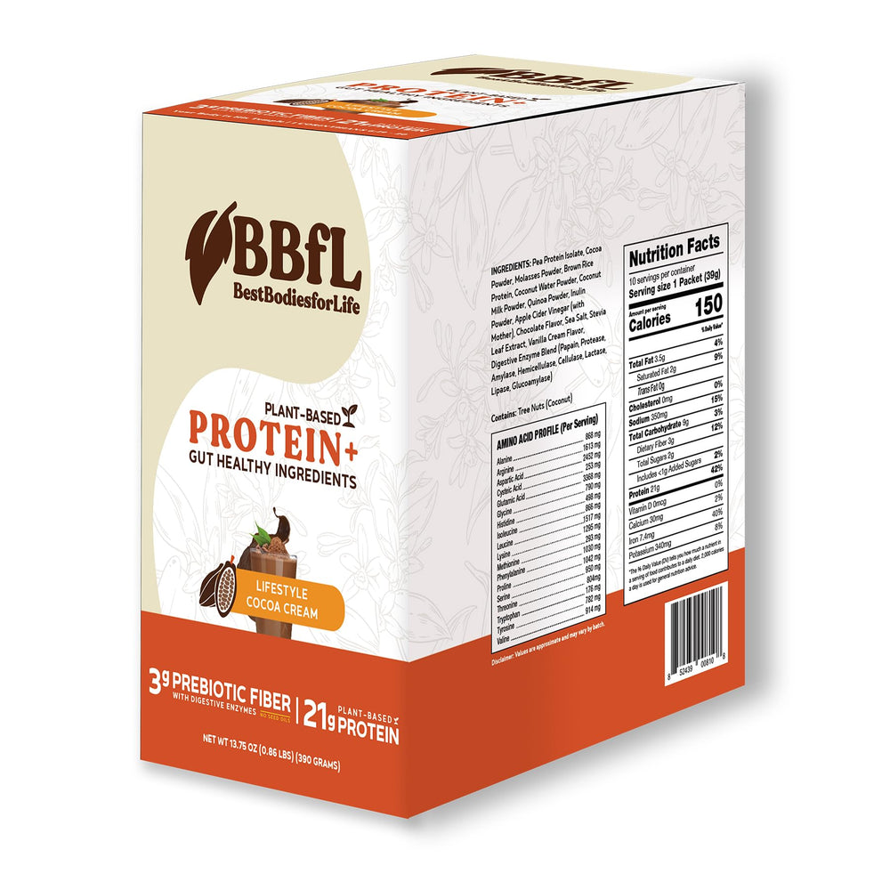BBfL plant-based protein shake Cocoa Cream bottle for post-workout recovery