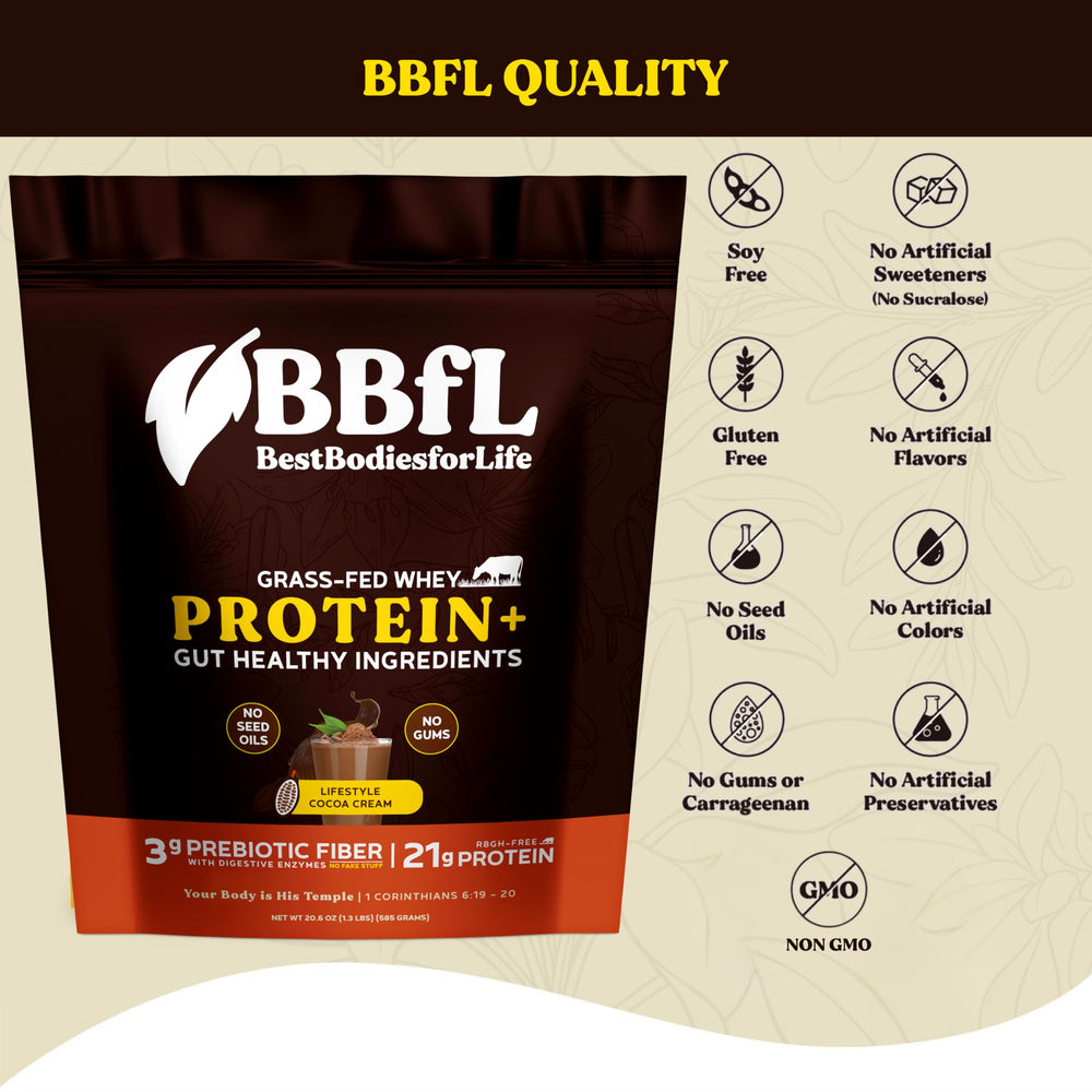 BBfL empaque frontal de batido de proteína de cacao crema