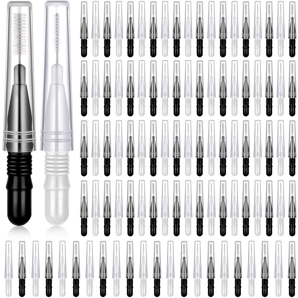 BBTO 100-piece braces dental brush flosser set in black and white