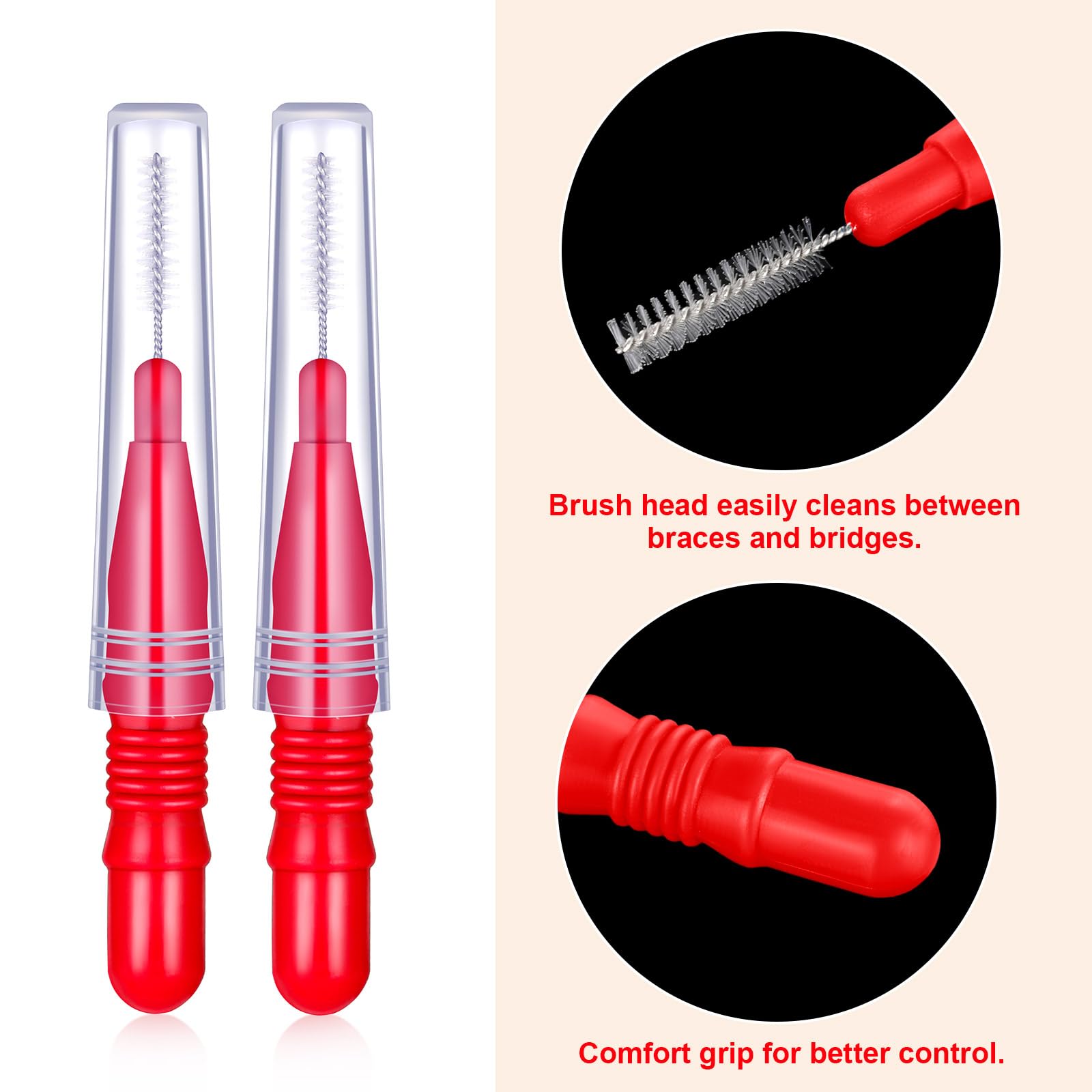 Interdental brushes showing different head sizes