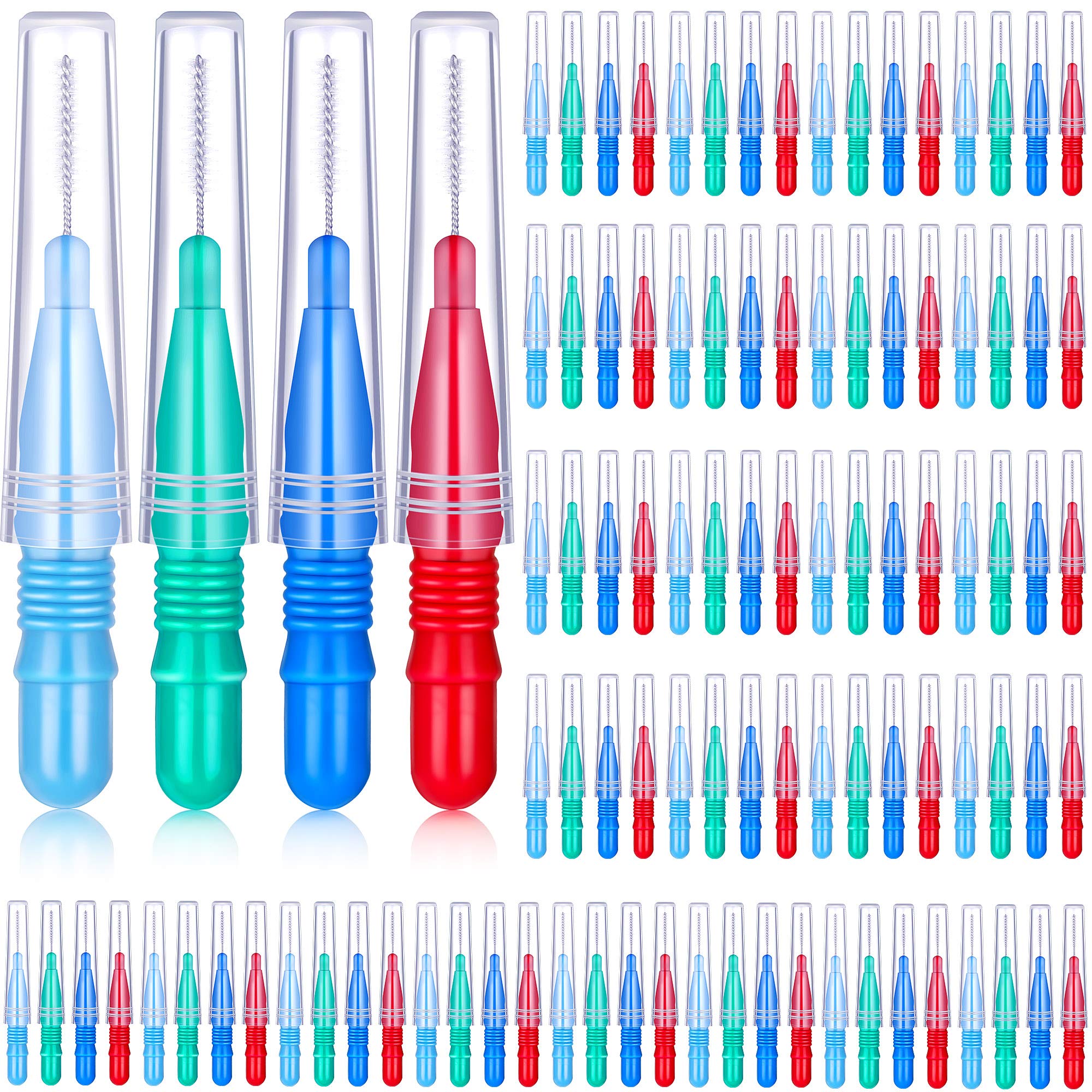 BBTO 100pcs braces dental brush flossers set – assorted colors (red, blue, green, light blue)