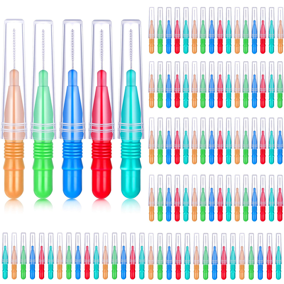 BBTO 100-piece braces dental brush flosser set – full product image