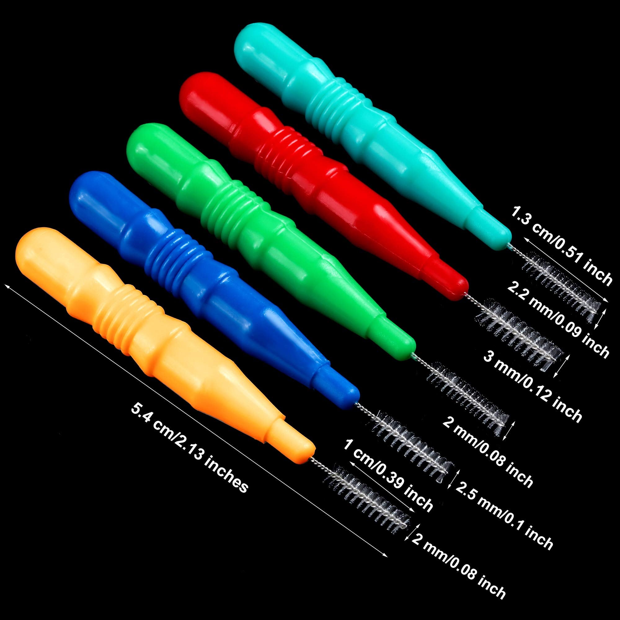 Interdental brushes in Red, Blue, Green, Light Green, and Orange colors