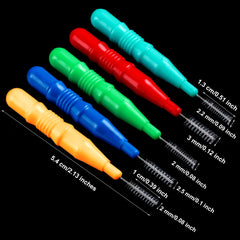 Interdental brushes in Red, Blue, Green, Light Green, and Orange colors