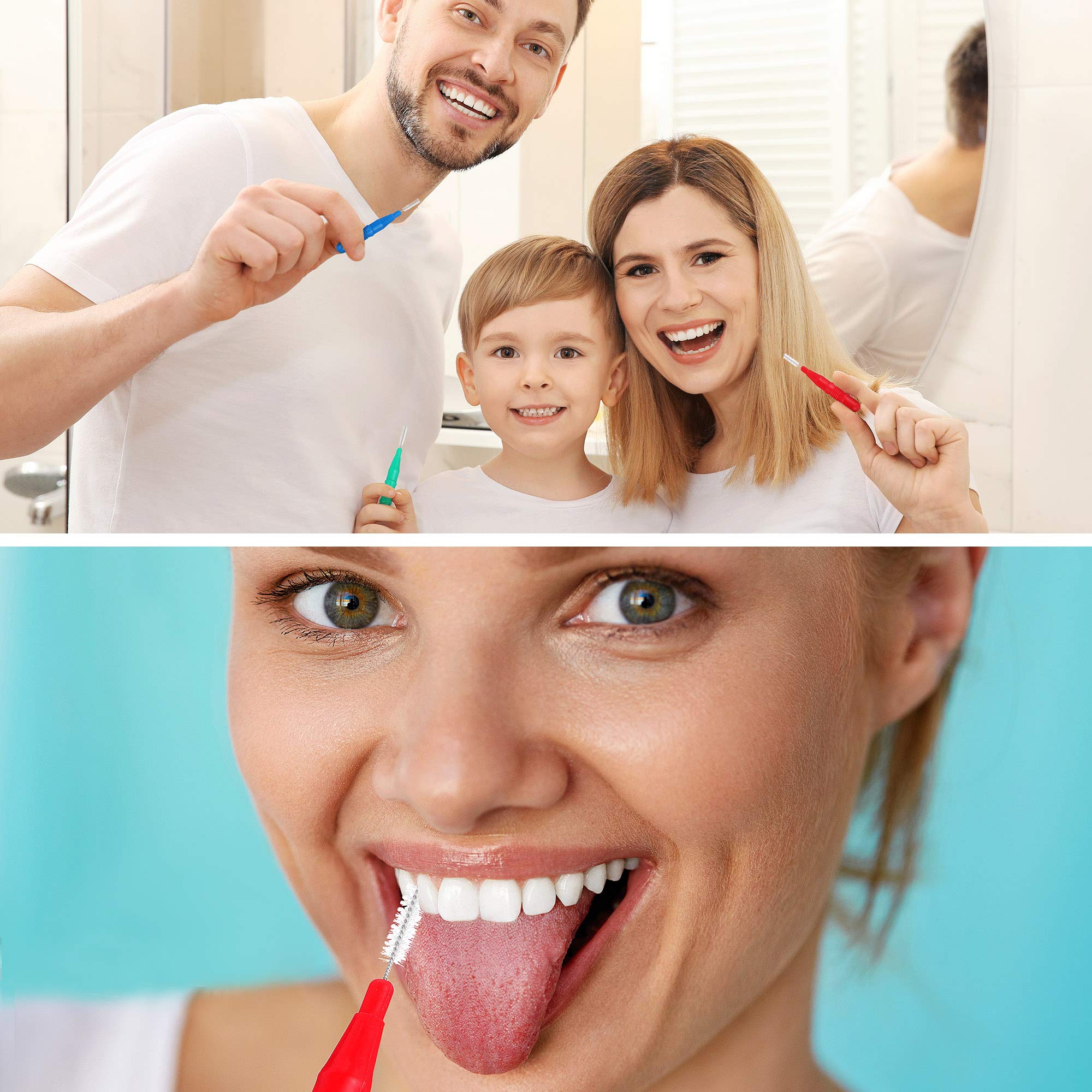 Interdental brush showing two head sizes (2.1 mm and 3 mm)