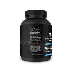 Close-up of BCAA label showing unflavored formula