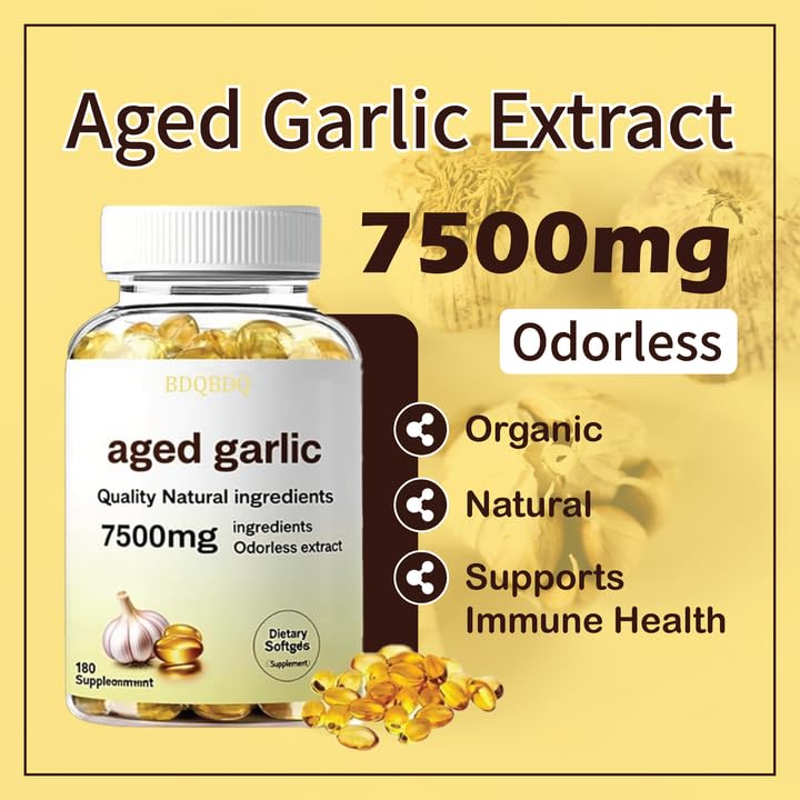 Close-up of odorless aged garlic extract softgels
