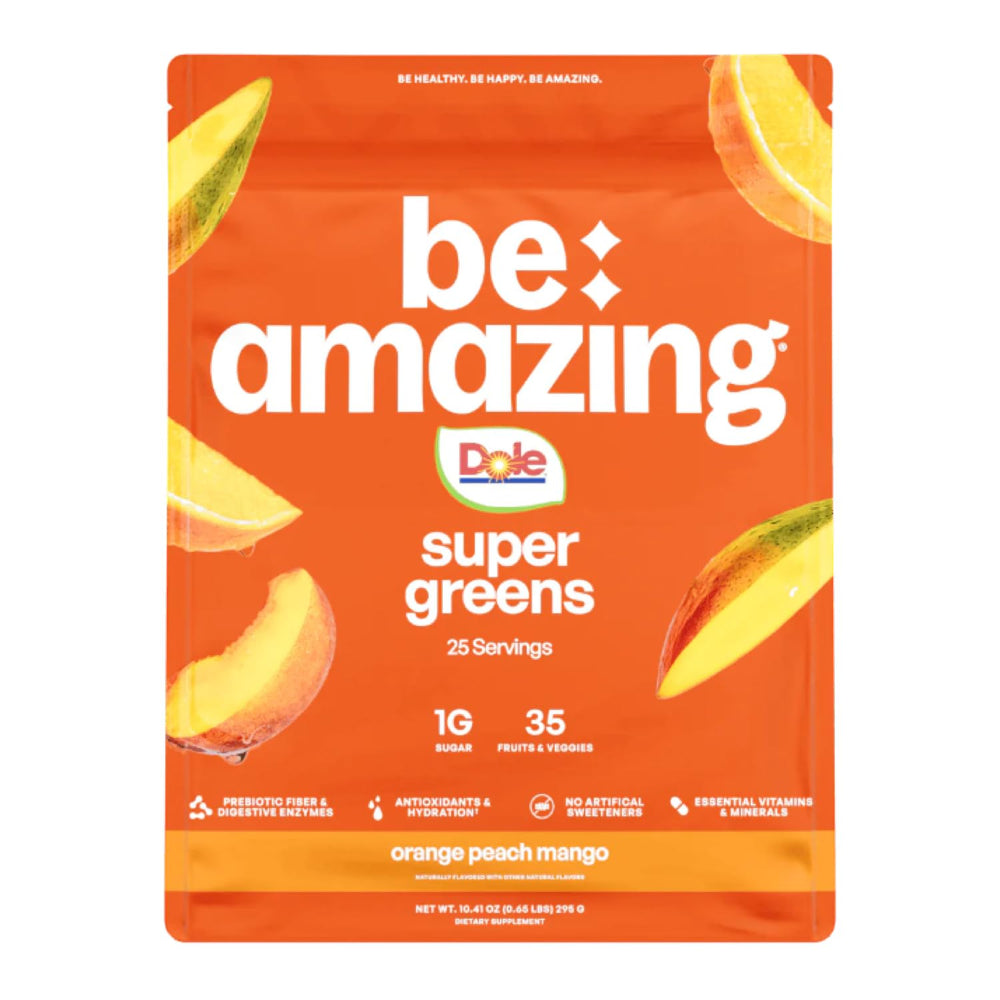 BE AMAZING Super Greens Chocolate pour shows a smooth chocolate shake for morning balance.