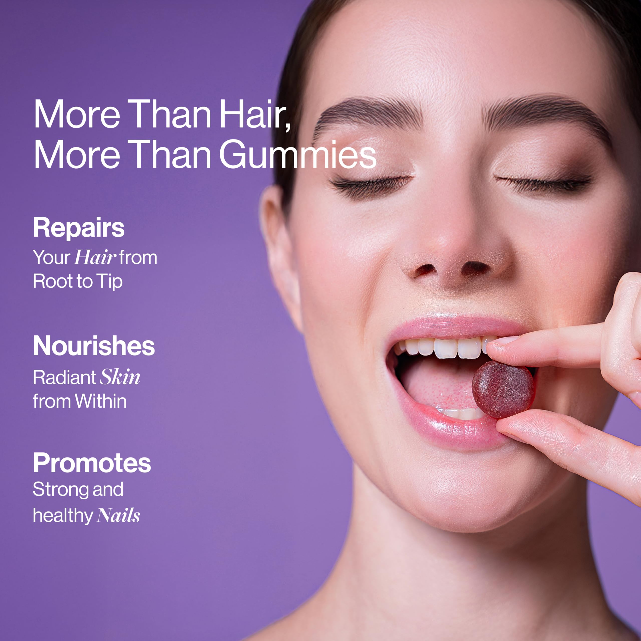 Ingredients panel showing Biotin, Zinc, Folic Acid and Vitamin C