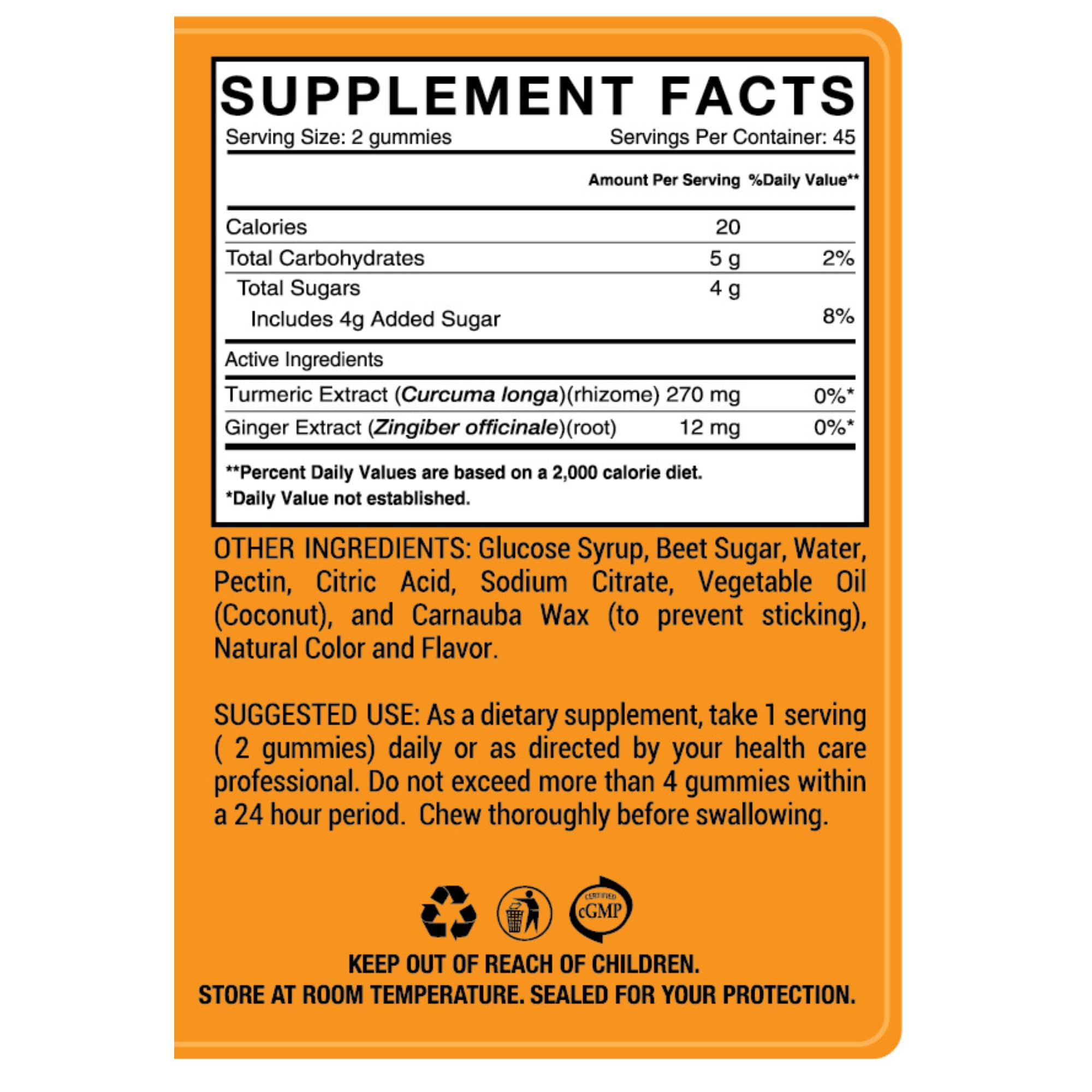 Close-up of Ginger & Turmeric Gummies showing plant-based, pectin-based formula