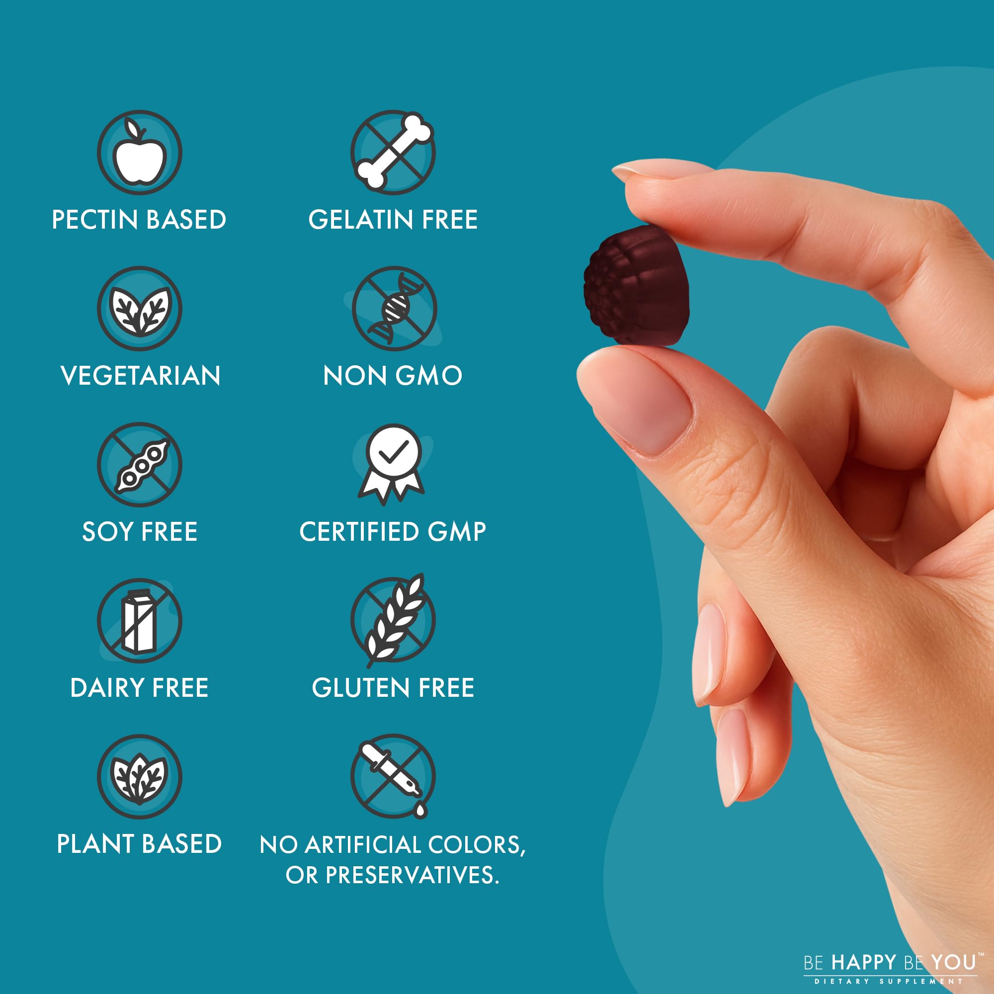 Vegan, gelatin-free pectin-based gummies on a white background