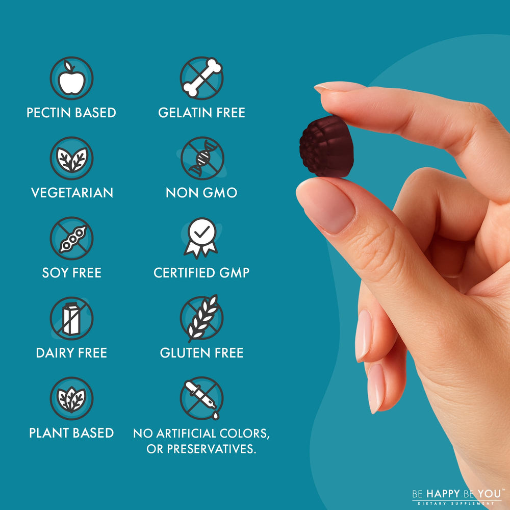 Vegan, gelatin-free pectin-based gummies on a white background