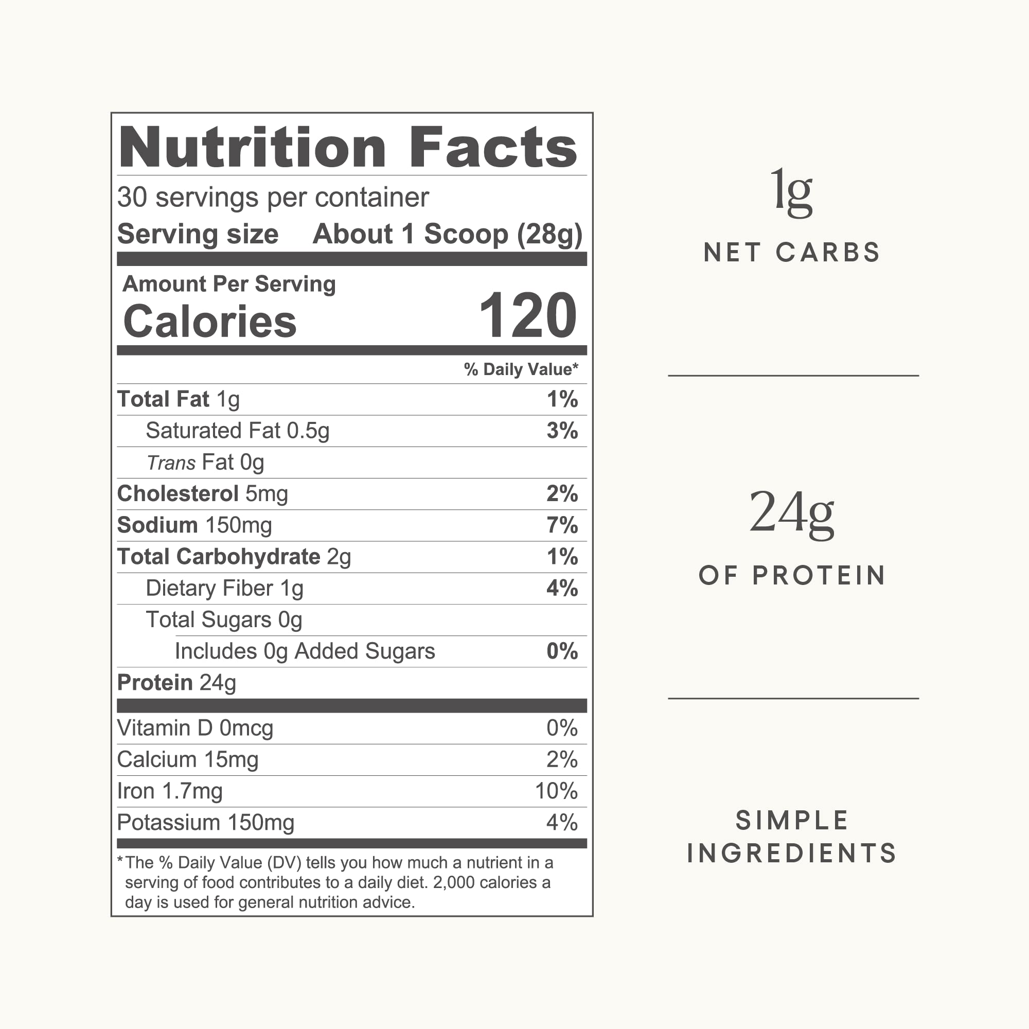Close-up of three ingredients: grass-fed beef protein, cacao powder, monk fruit powder