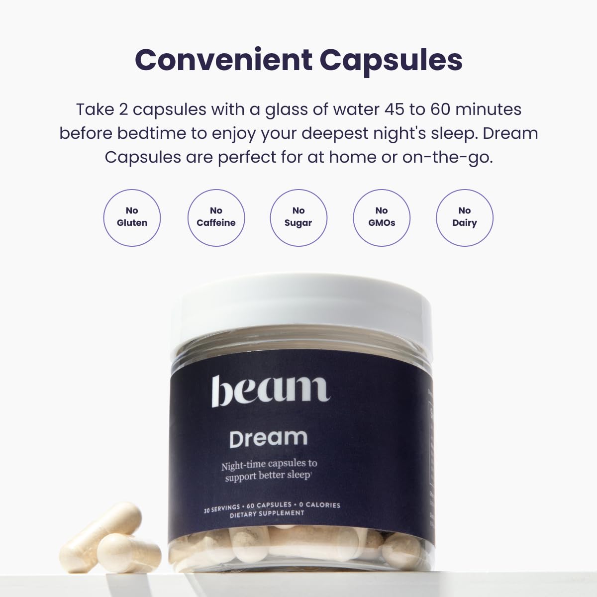 Third-party testing seal on Beam Dream Sleep Capsules packaging