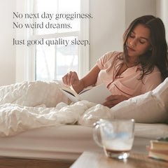 Label highlights ingredients: magnesium, L-theanine, GABA, reishi, apigenin