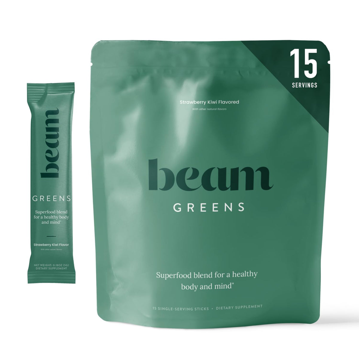 Beam Greens Powder vegan organic greens bottle front