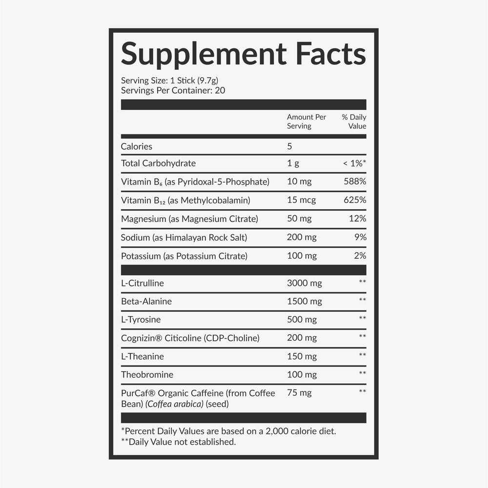Beam Pre Workout mental focus closeup emphasizes L-Tyrosine and L-Theanine for alert calm.