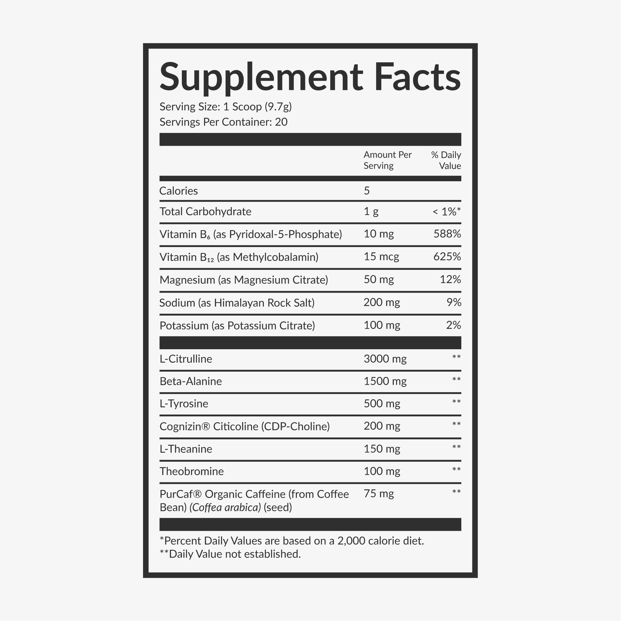 Beam Pre Workout scoop displaying L-Citrulline and Beta-Alanine for performance.