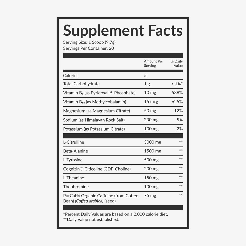 Beam Pre Workout scoop displaying L-Citrulline and Beta-Alanine for performance.